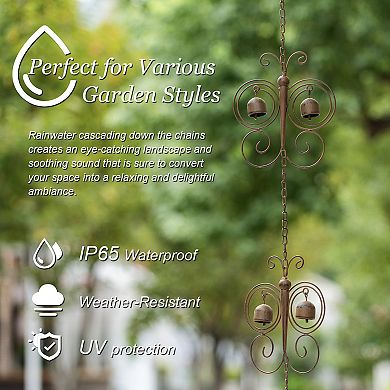 Glitzhome 8-Piece Faux Copper Butterfly Shaped Rain Chain with V-Shaped Gutter Clip, 8.5ft