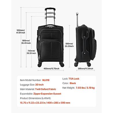 Softside Expandable Carry On Luggage with Spinner Wheels and TSA Lock