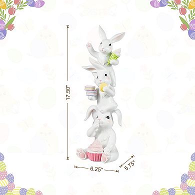 Glitzhome 17.5"H Easter Resin Stacked Bunny w/Macaron Table Decor