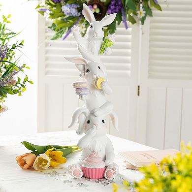 Glitzhome 17.5"H Easter Resin Stacked Bunny w/Macaron Table Decor