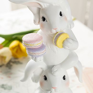 Glitzhome 17.5"H Easter Resin Stacked Bunny w/Macaron Table Decor