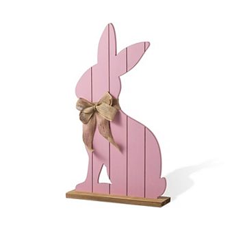 Glitzhome 24"H Wooden Pink Bunny Porch Decor, Panel-styled Easter Porch Displays