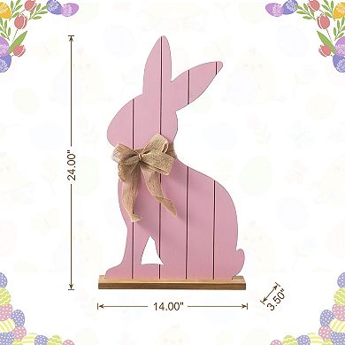Glitzhome 24"H Wooden Pink Bunny Porch Decor, Panel-styled Easter Porch Displays