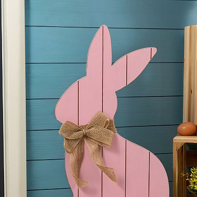 Glitzhome 24"H Wooden Pink Bunny Porch Decor, Panel-styled Easter Porch Displays