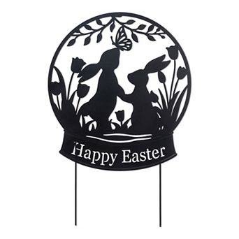 Glitzhome 30"H Easter Metal Silhouette Bunny Couple Yard Stake/Wall Décor