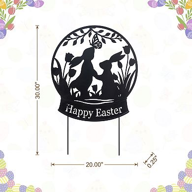 Glitzhome 30"H Easter Metal Silhouette Bunny Couple Yard Stake/Wall Décor