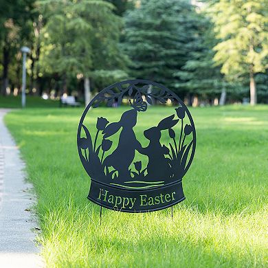 Glitzhome 30"H Easter Metal Silhouette Bunny Couple Yard Stake/Wall Décor