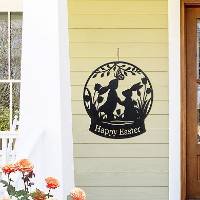 Glitzhome 30"H Easter Metal Silhouette Bunny Couple Yard Stake/Wall Décor