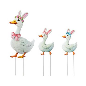 Glitzhome Easter Decoration, Set of 3 Easter Metal Duck Family Yard Stake