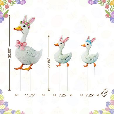 Glitzhome Easter Decoration, Set of 3 Easter Metal Duck Family Yard Stake