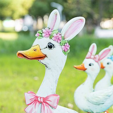 Glitzhome Easter Decoration, Set of 3 Easter Metal Duck Family Yard Stake