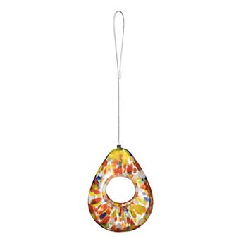 Glitzhome 6.75''H Glass Water Drop Hanging Orange Dots Bird Feeder