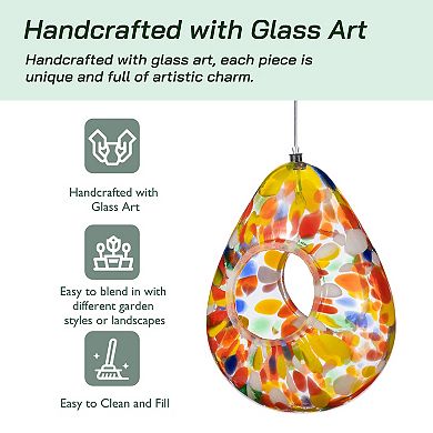Glitzhome 6.75''H Glass Water Drop Hanging Orange Dots Bird Feeder
