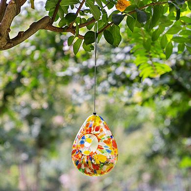 Glitzhome 6.75''H Glass Water Drop Hanging Orange Dots Bird Feeder