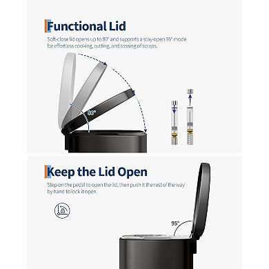 13gal Trash Can with Lid,Step-on Stainless Steel Kitchen Garbage Can with Inner Bucket,Handle