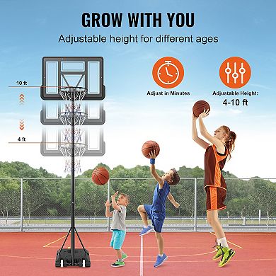Adjustable Basketball Hoop System 4 to 10 Ft Portable Backboard with Wheels