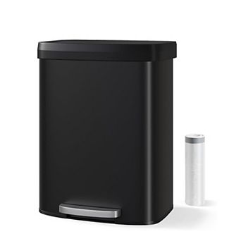 15.8 gal Trash Can with Lid, Stainless Steel Step-on Garbage Bin with Rear Handle