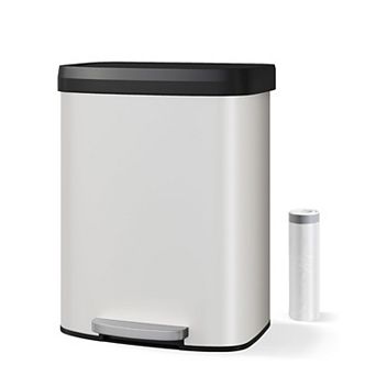 15.8 gal Trash Can with Lid, Stainless Steel Step-on Garbage Bin with Rear Handle