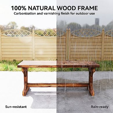Outsunny Outdoor Wooden Bench, Rustic Garden Bench Loveseat,