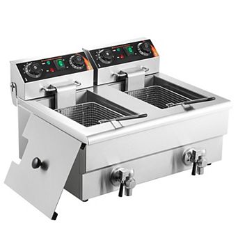 Commercial Electric Deep Fryer with Dual Tanks Temperature Control and Baskets for Kitchen Use