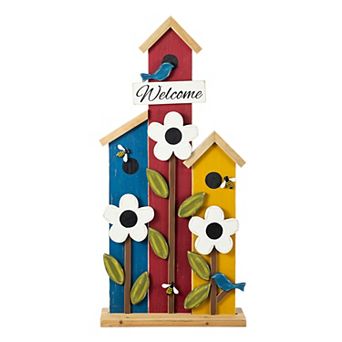 Glitzhome 30"H Birdhouse Shaped Porch Decor, Solid Wood Porch Decorative Sign Decor