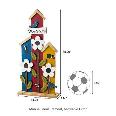 Glitzhome 30"H Birdhouse Shaped Porch Decor, Solid Wood Porch Decorative Sign Decor