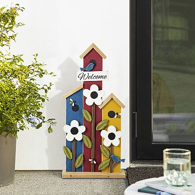 Glitzhome 30"H Birdhouse Shaped Porch Decor, Solid Wood Porch Decorative Sign Decor