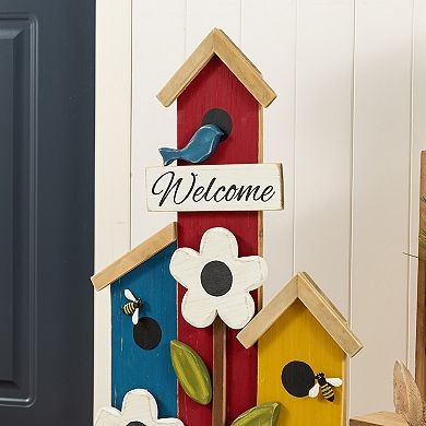 Glitzhome 30"H Birdhouse Shaped Porch Decor, Solid Wood Porch Decorative Sign Decor