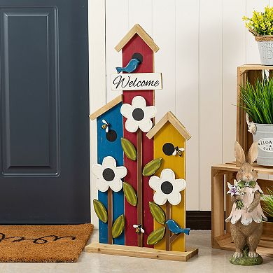 Glitzhome 30"H Birdhouse Shaped Porch Decor, Solid Wood Porch Decorative Sign Decor