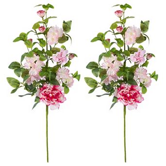 Glitzhome 28"H Set of 2 Pink Hydrangea, Peony & Cherry Pick