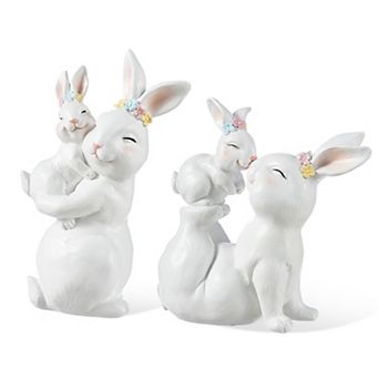 Glitzhome Set of 2 Easter Resin Bunny Mom and Baby Table Decor