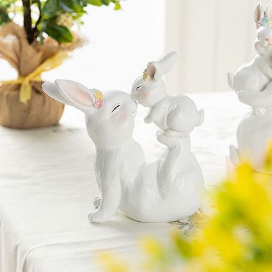Glitzhome Set of 2 Easter Resin Bunny Mom and Baby Table Decor
