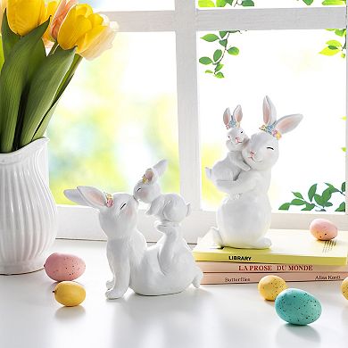 Glitzhome Set of 2 Easter Resin Bunny Mom and Baby Table Decor