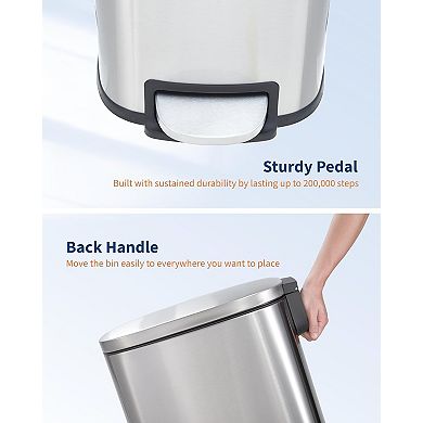 Slim Kitchen Trash Can 13 Gal, Stainless Steel Garbage Can with Inner Bucket,Soft Close Lid