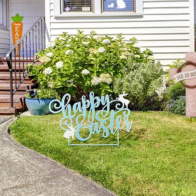 Glitzhome 24"L Metal "Happy Easter" Yard Stake, Easter Lawn Sign For Outdoor Use