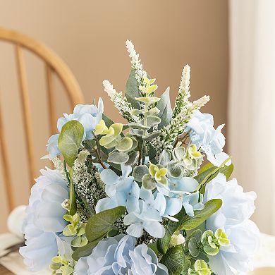Glitzhome 18"H Blue Peony & Hydrangea with Ceramic Vase Centerpiece