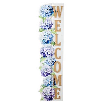 Glitzhome 42"H Solid Wood Hydrangea "WELCOME" Porch Sign
