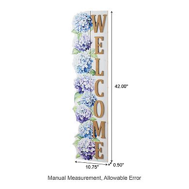 Glitzhome 42"H Solid Wood Hydrangea "WELCOME" Porch Sign