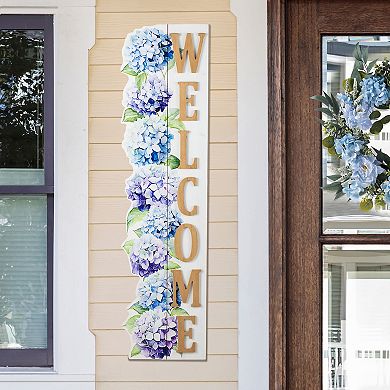 Glitzhome 42"H Solid Wood Hydrangea "WELCOME" Porch Sign