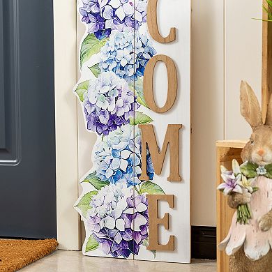 Glitzhome 42"H Solid Wood Hydrangea "WELCOME" Porch Sign