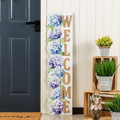 Glitzhome 42"H Solid Wood Hydrangea "WELCOME" Porch Sign
