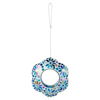 Glitzhome 8.5''D Glass Flower Shaped Hanging Multi-Color Mosaic Bird Feeder