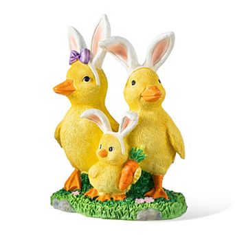 Glitzhome 11.5"H Easter Tabletop Decoration, Resin Duck Family Table Decor