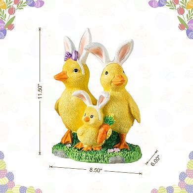 Glitzhome 11.5"H Easter Tabletop Decoration, Resin Duck Family Table Decor