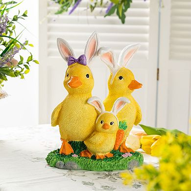Glitzhome 11.5"H Easter Tabletop Decoration, Resin Duck Family Table Decor