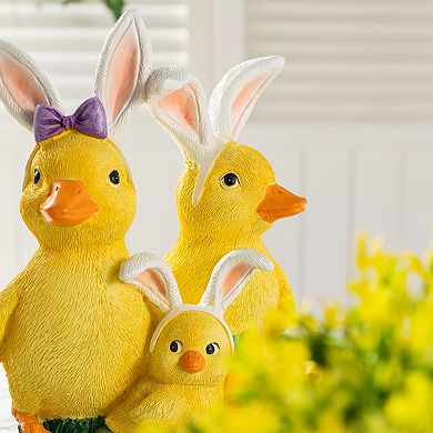 Glitzhome 11.5"H Easter Tabletop Decoration, Resin Duck Family Table Decor
