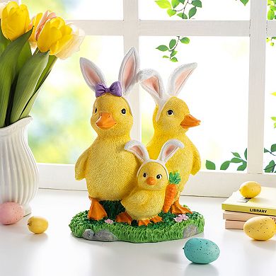 Glitzhome 11.5"H Easter Tabletop Decoration, Resin Duck Family Table Decor