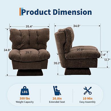 360°Swivel Lounge Chair Features a Thick Cushion and Comfortable Fabric, Suitable for Living Rooms