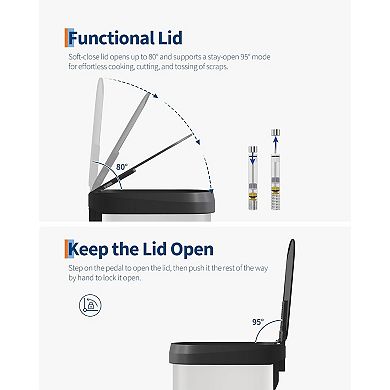 21 gal Trash Can with Lid, Stainless Steel Step-on Garbage Bin with Rear Handle