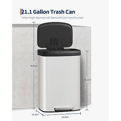 21 gal Trash Can with Lid, Stainless Steel Step-on Garbage Bin with Rear Handle